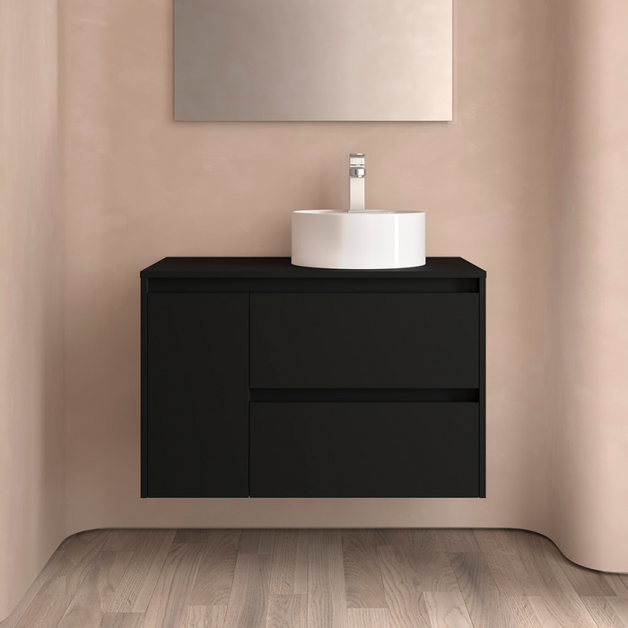 SALGAR NOJA 850 Bathroom Furniture with Counter Top 2 Drawers 1 Left Door Matte Black Color