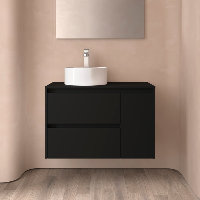 SALGAR NOJA 850 Bathroom Furniture with Counter Top 2 Drawers 1 Right Door Matte Black Color