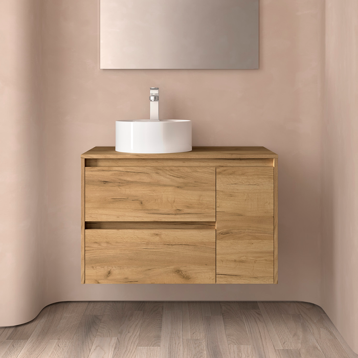 SALGAR NOJA 850 Bathroom Cabinet with Counter Top 2 Drawers 1 Right Door African Oak Color
