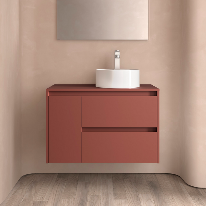 SALGAR NOJA 850 Bathroom Furniture with Counter Top 2 Drawers 1 Left Door Matte Red Color