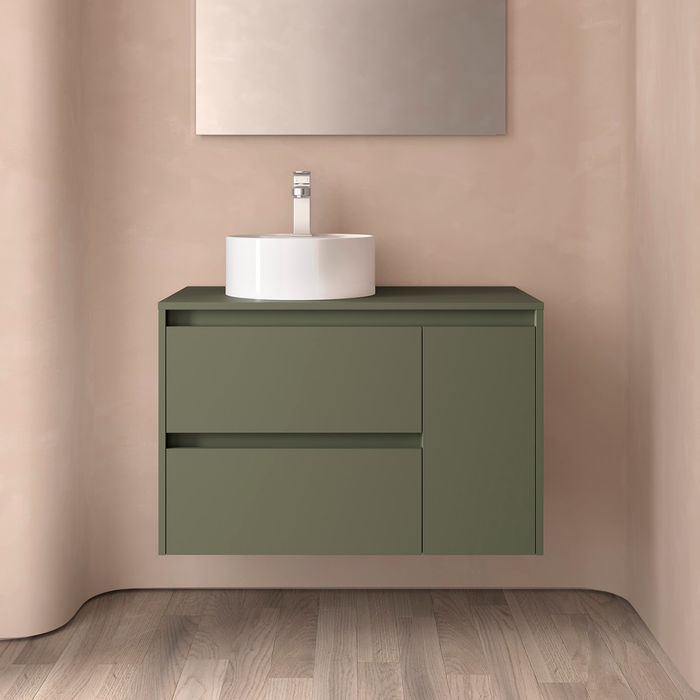 SALGAR NOJA 850 Bathroom Furniture with Counter Top 2 Drawers 1 Right Door Matte Green Color