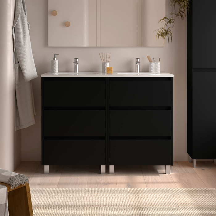 SALGAR 106288 NOJA Bathroom Furniture with Sink 6 Drawers 120 cm Matte Black Color