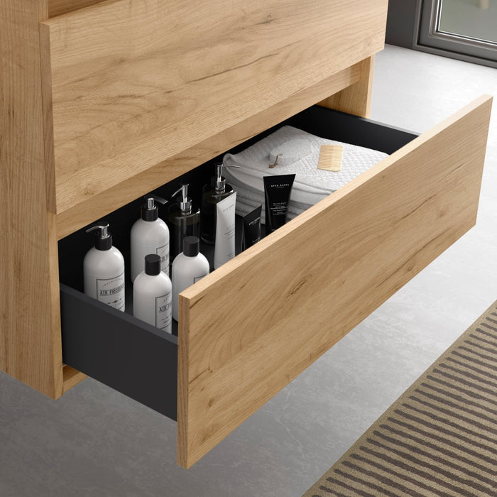 SALGAR BEQUIA Mueble de Baño con Lavabo 2 Cajones 2 Huecos Roble África Derecha