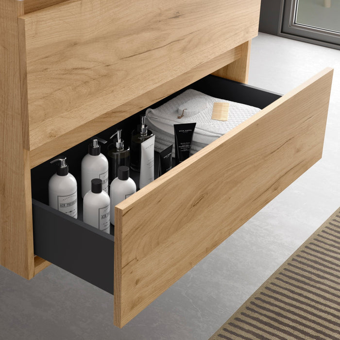 SALGAR BEQUIA Mueble de Baño con Lavabo 2 Cajones 2 Huecos Roble África Negro Derecha