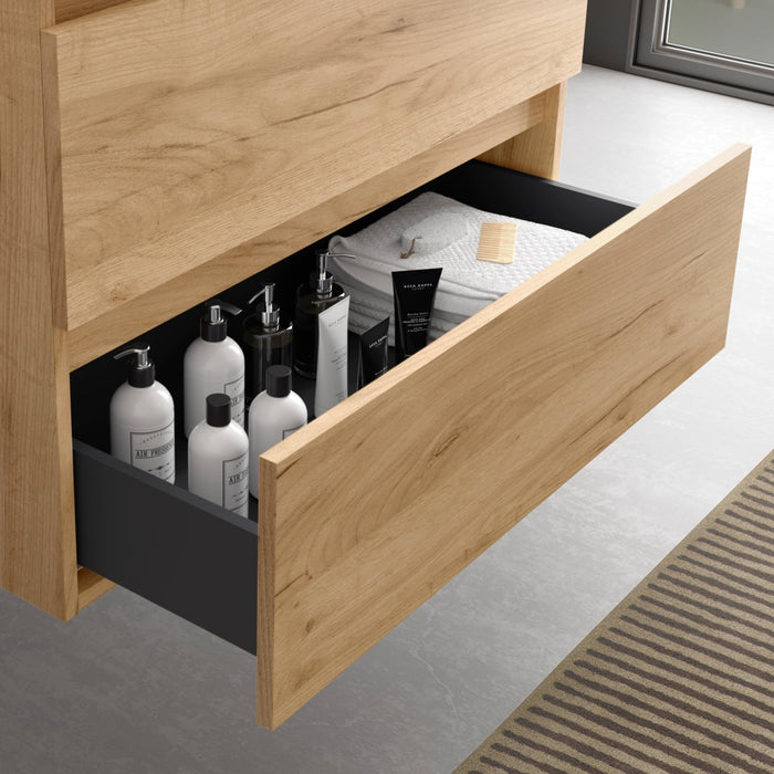 SALGAR BEQUIA Mueble de Baño con Lavabo 2 Cajones 2 Huecos Roble África Negro Izquierda