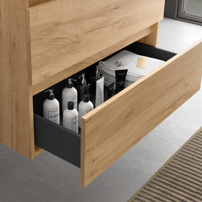 SALGAR BEQUIA Mueble de Baño con Lavabo de Posar y Encimera 2 Cajones 2 Huecos Roble África Negro