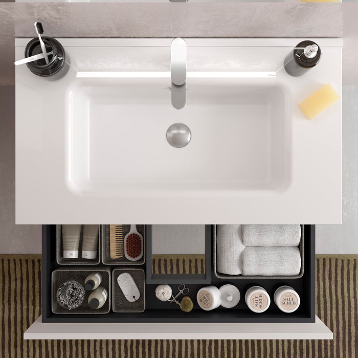 SALGAR BEQUIA Bathroom Cabinet with Sink 2 Drawers 2 Holes White Oak Left