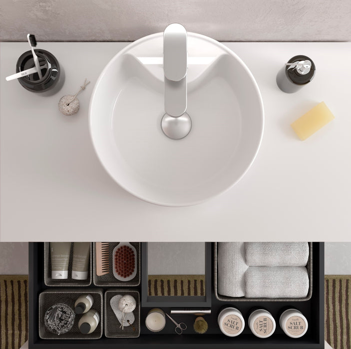 SALGAR BEQUIA Mueble de Baño con Lavabo de Posar y Encimera 2 Cajones 2 Huecos Blanco Mate Roble