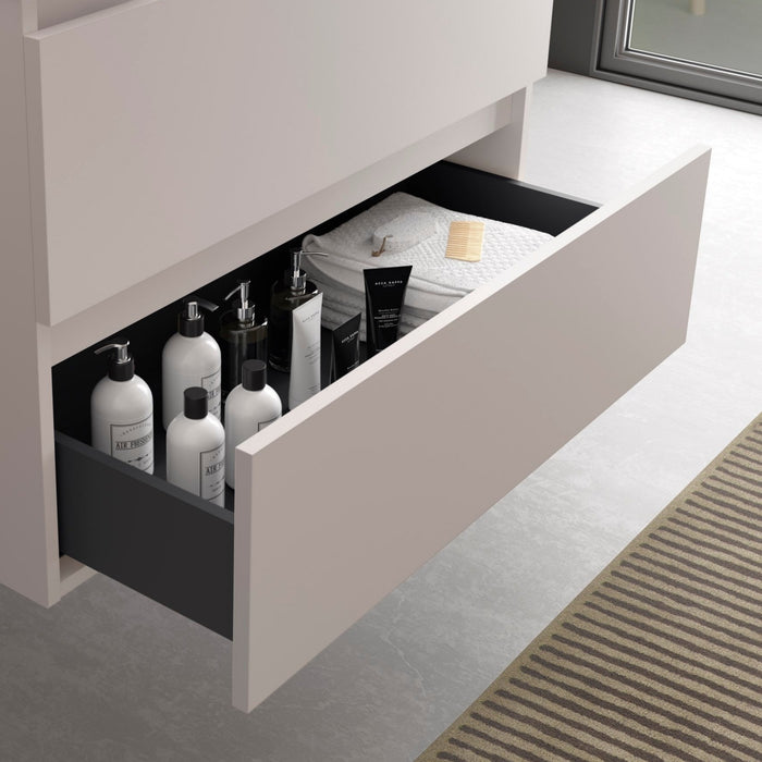 SALGAR BEQUIA Mueble de Baño con Lavabo 2 Cajones 2 Huecos Blanco Roble África Derecha