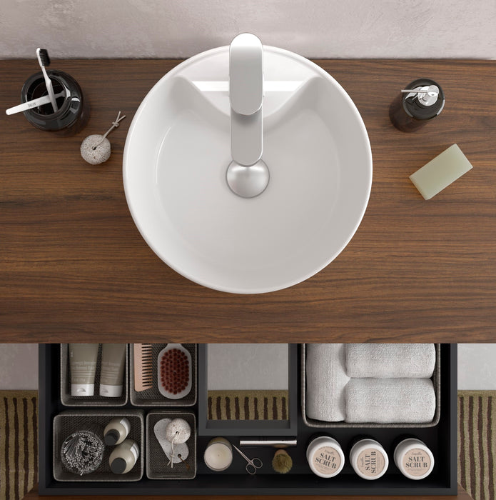 SALGAR 110534 BEQUIA Mueble de Baño con Lavabo de Posar y Encimera 120 cm 2 Cajones 4 Huecos Nogal Maya