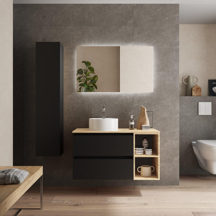 SALGAR BEQUIA Bathroom Furniture with Posing Sink and Countertop 2 Drawers 2 Holes Black Oak