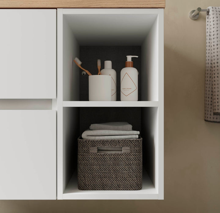 SALGAR BEQUIA Mueble de Baño con Lavabo de Posar y Encimera 2 Cajones 2 Huecos Blanco Mate Roble