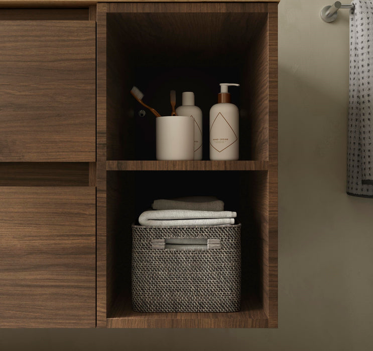 SALGAR 110534 BEQUIA Mueble de Baño con Lavabo de Posar y Encimera 120 cm 2 Cajones 4 Huecos Nogal Maya