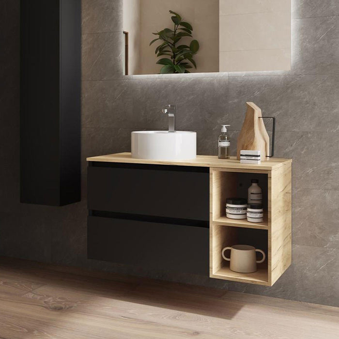 SALGAR BEQUIA Bathroom Furniture with Posing Sink and Countertop 2 Drawers 2 Holes Black Oak