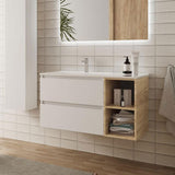 SALGAR BEQUIA Bathroom Cabinet with Sink 2 Drawers 2 Holes White Oak Right