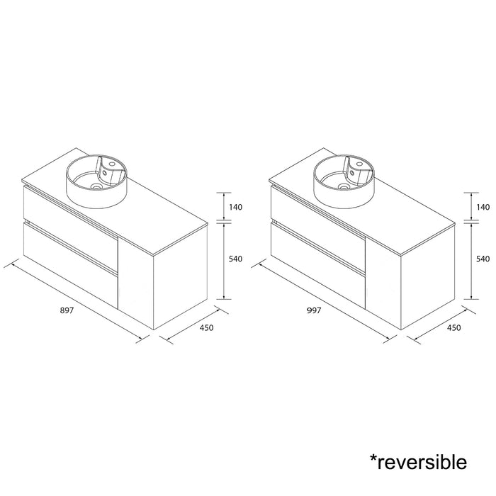 SALGAR BEQUIA Mueble de Baño con Lavabo de Posar y Encimera 2 Cajones 1 Puerta Reversible Roble África