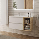 SALGAR BEQUIA Mueble de Baño con Lavabo 2 Cajones 2 Huecos Blanco Roble África Derecha