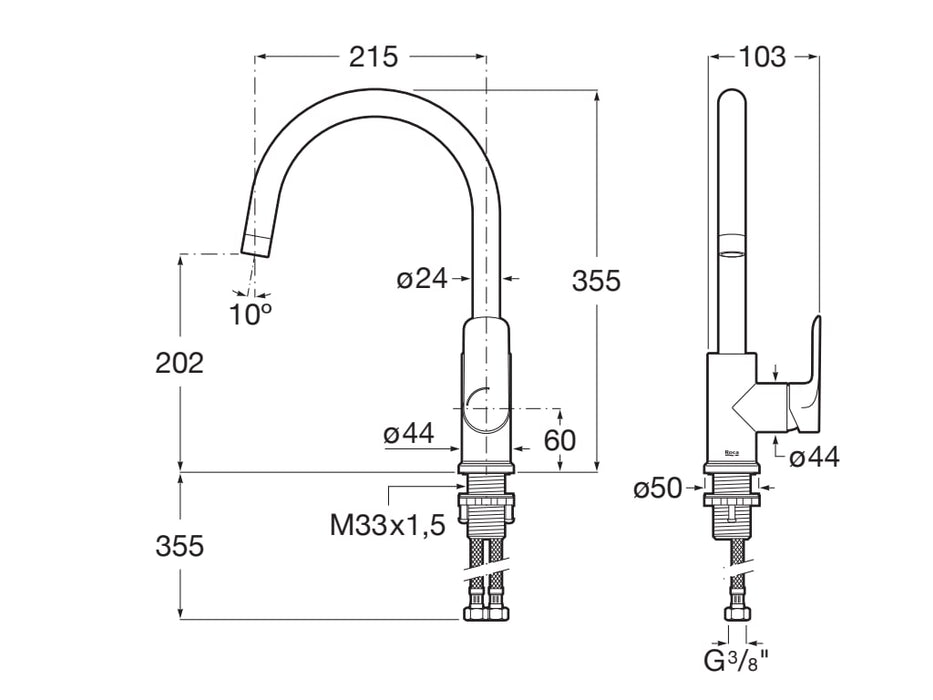 ROCA A5A846EC00 CALA Grifo Monomando Fregadero Cocina Caño Giratorio Cromo
