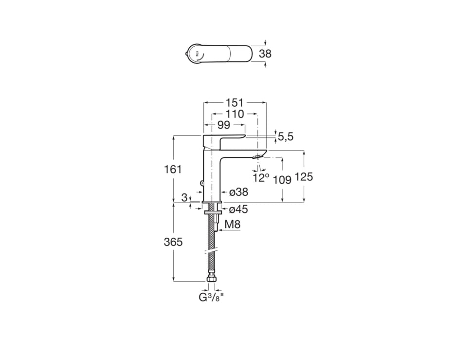 ROCA A5A316EC00 CALA Single-lever Sink Faucet With Chain Attachment Cold Start Chrome
