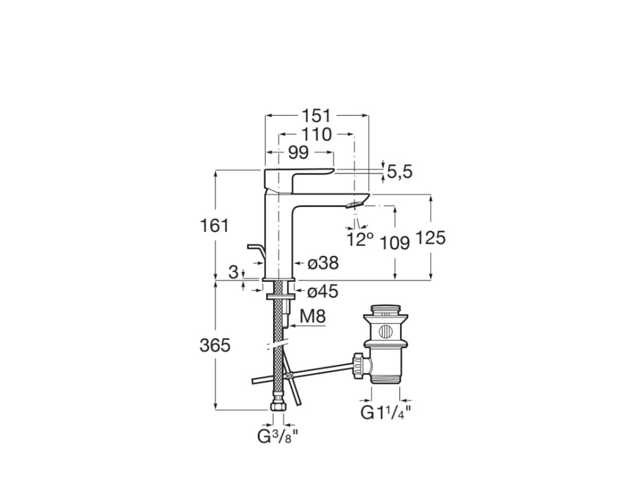 ROCA A5A306EC00 CALA Single-Handle Sink Faucet With Automatic Drain Cold Start Chrome