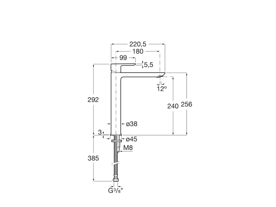 ROCA A5A346EC00 CALA Single-lever Sink Faucet with High Spout Smooth Body Cold Start Chrome