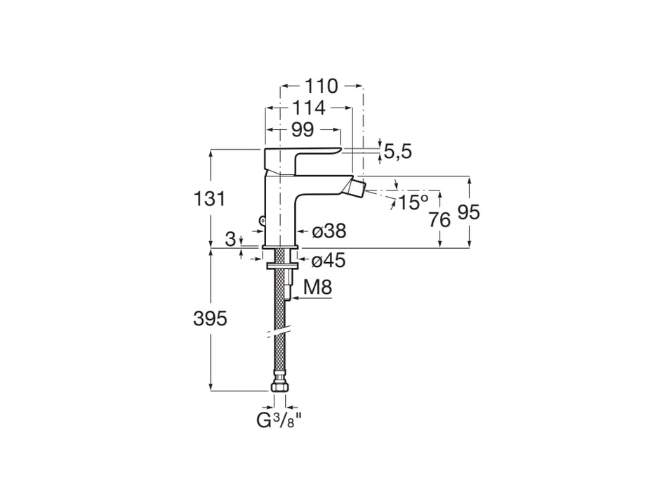 ROCA A5A616EC00 CALA Single-lever Faucet For Bidet With Chain Attachment Chrome