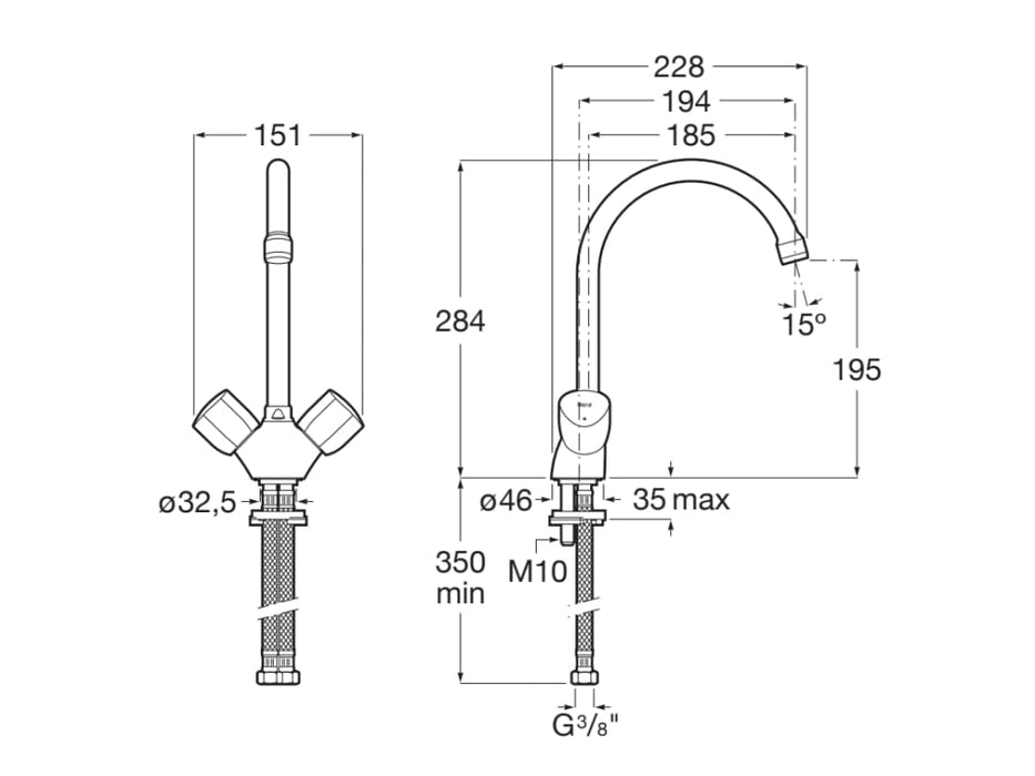 ROCA A5A848EC00 BRAVA Grifo Bimando Para Fregadero De Cocina Y Lavadero Caño Giratorio Cromo
