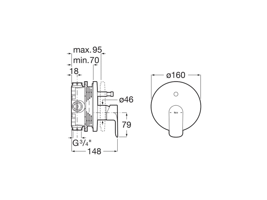 ROCA A5A0B6EC00 CALA Built-in Single-lever Mixer Tap Bathroom-Shower Without Built-in Body Chrome