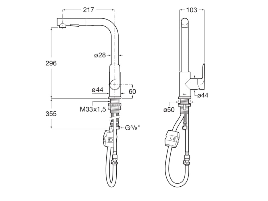 ROCA A5A856ENB0 CALA Grifo Monomando Fregadero Cocina Caño Giratorio Negro Mate
