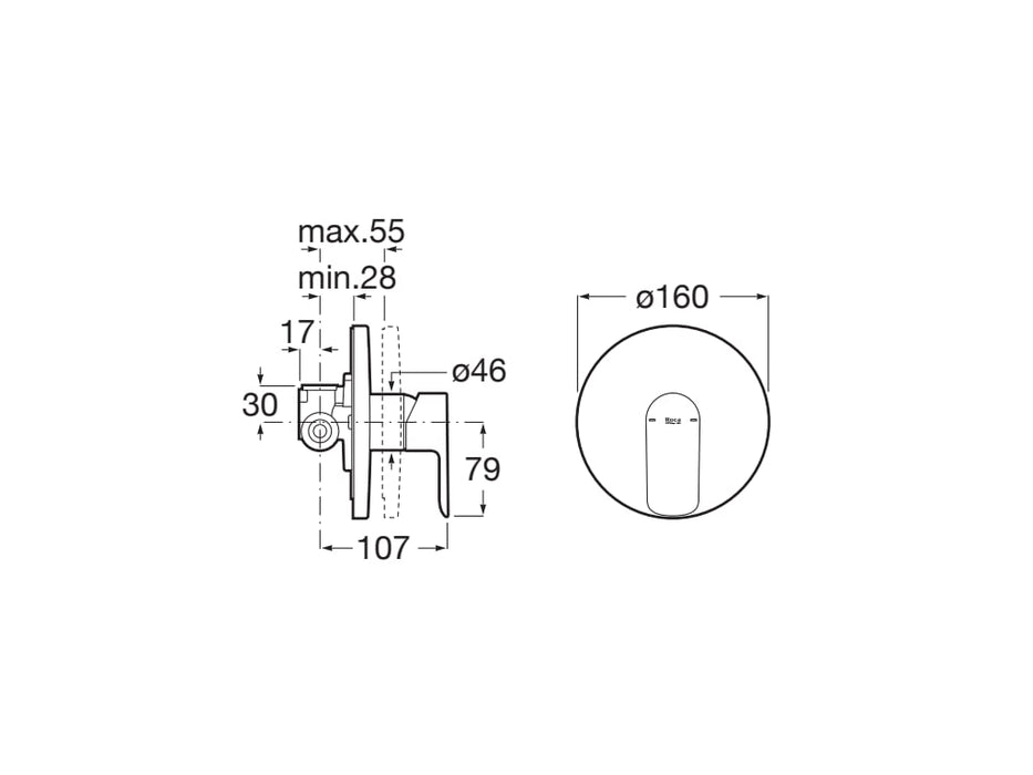 ROCA A5A226ENB0 CALA Recessed Single-Handle Shower Faucet with Matte Black Recessed Body