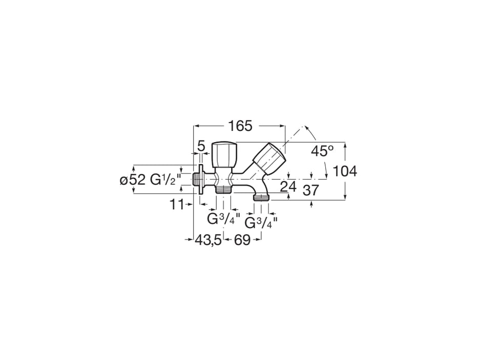 ROCA A5A178EC00 BRAVA Llave De Paso De 2 Vías Para Lavadero O Lavavajillas 1/2' X 3/4' Cromo