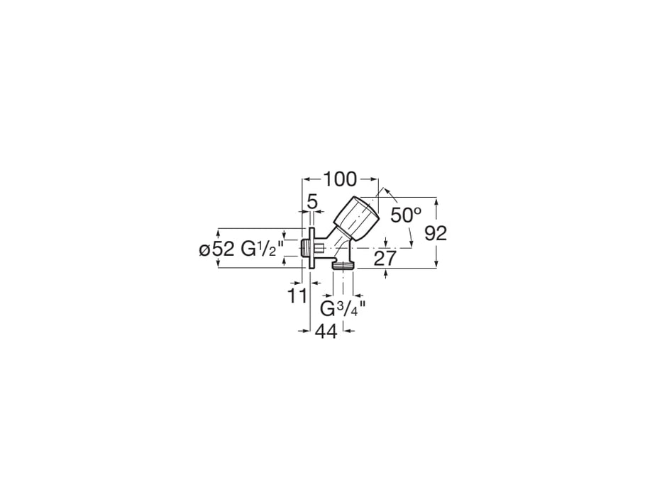 ROCA A5A808EC00 1-Way Shut-Off Valve Key For Laundry Or Dishwasher 1/2' X 3/4' Chrome