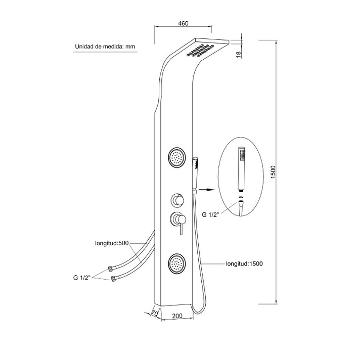 Universal Tap Ch30012 Hydrotherapy Aluminum Hydromassage Shower Column