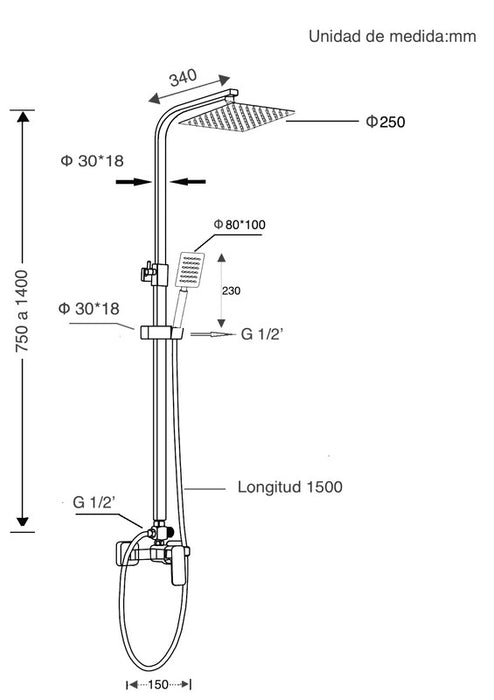 UNIVERSAL DE GRIFERÍA SD31010 MAZA Set de Ducha Monomando Cromo