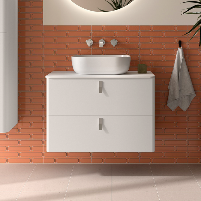 SALGAR UNIIQ Mueble de Baño con Tapa Encimera Solid Surface 2 Cajones Color Blanco Mate