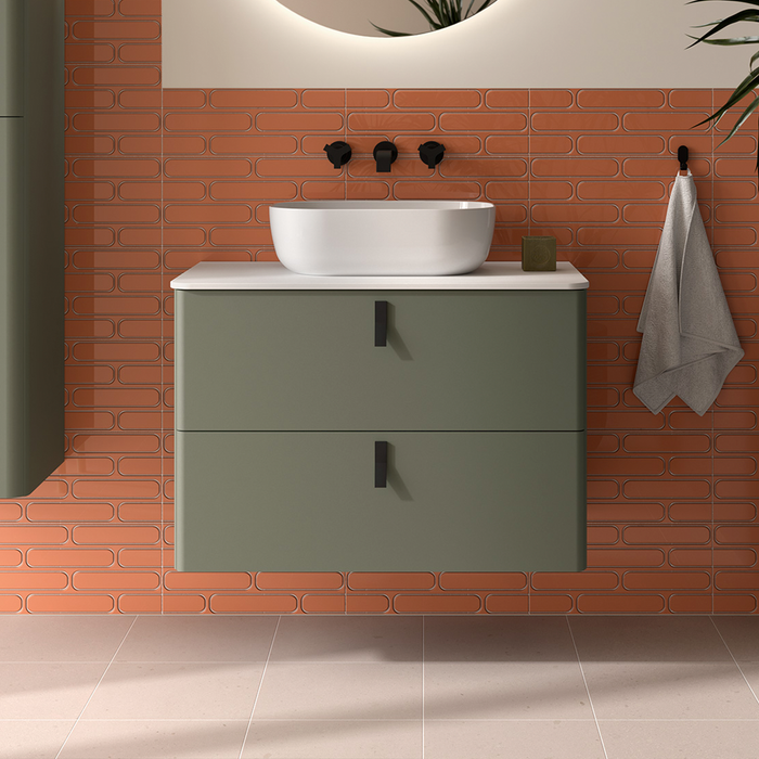 SALGAR UNIIQ Bathroom Cabinet with Solid Surface Countertop 2 Drawers Forest Green Color