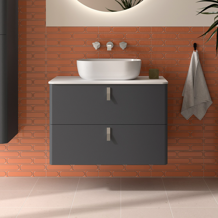 SALGAR UNIIQ Bathroom Cabinet with Solid Surface Countertop 2 Drawers Matte Anthracite Color
