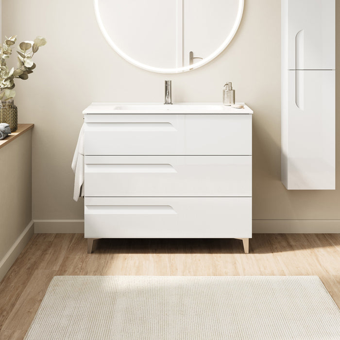 ROYO VITALE Bathroom Cabinet with Reduced Depth Sink 3 Drawers Gloss White