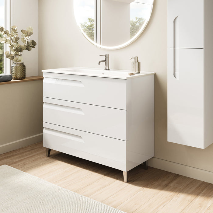 Mueble de baño Arenys de 60cm ( 3 cajones + lavabo ) acabado en blanco  brillo.