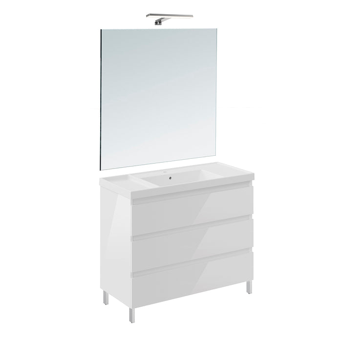 COSMIC BBEST Conjunto Mueble de Baño Completo Teckstone 3 Cajones Color Blanco Brillo