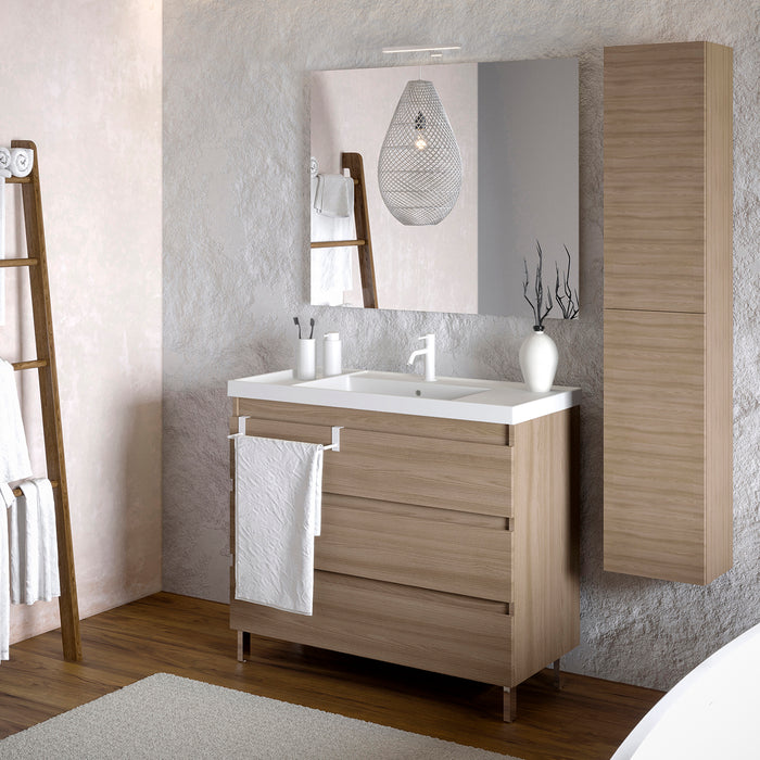 COSMIC BBEST Conjunto Mueble de Baño Completo Teckstone 3 Cajones Color Nogal Natural
