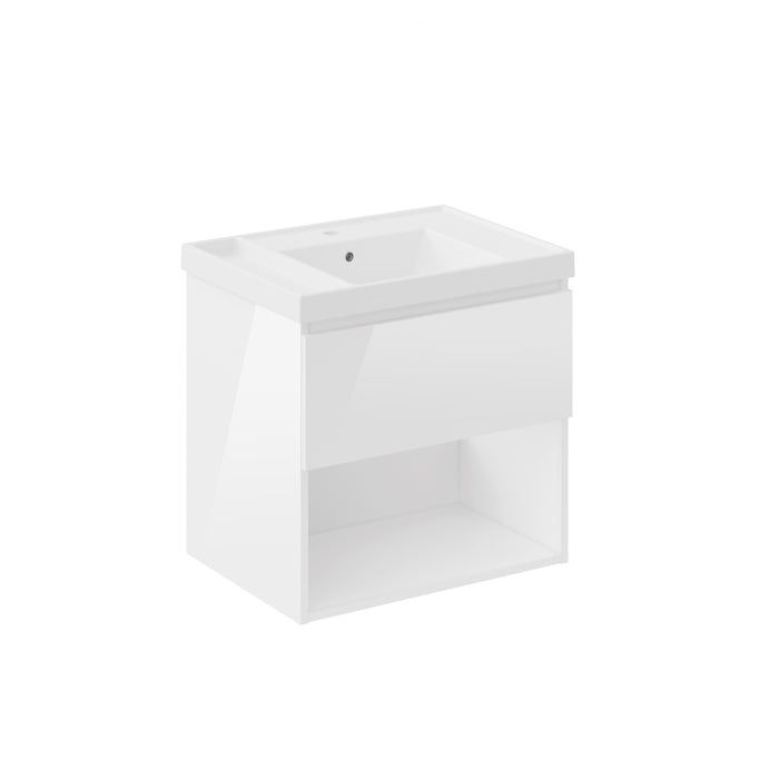 COSMIC BBEST Mueble de Baño con Lavabo Teckstone 1 Cajón y 1 Hueco Color Blanco Brillo