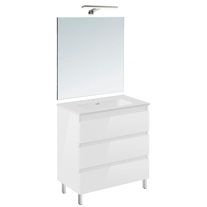 COSMIC BBEST Conjunto Mueble de Baño Completo 3 Cajones Color Blanco Brillo