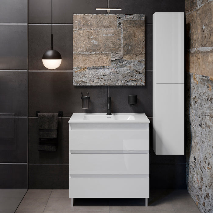 COSMIC BBEST Conjunto Mueble de Baño Completo 3 Cajones Color Blanco Brillo