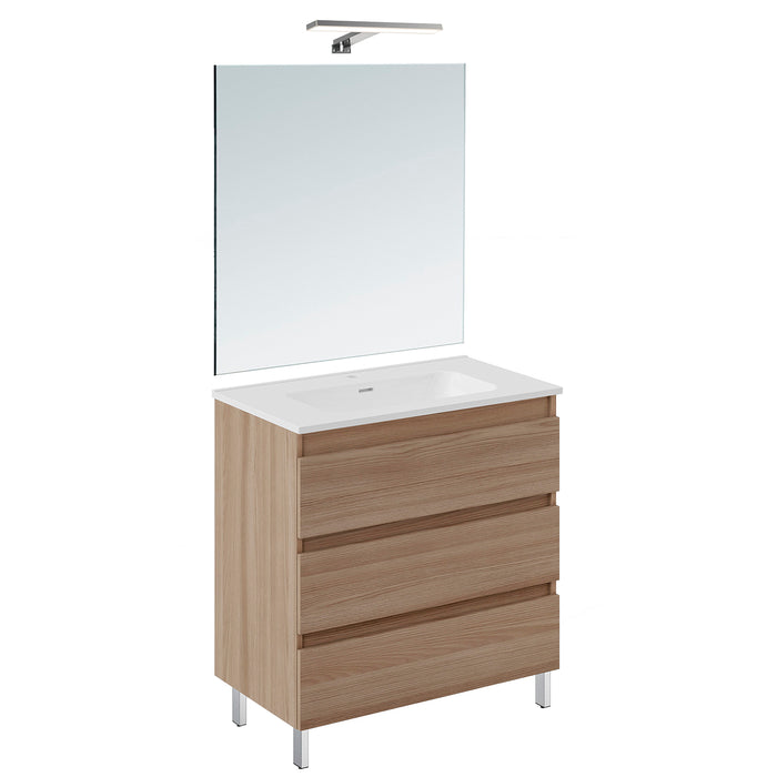 COSMIC BBEST Conjunto Mueble de Baño Completo 3 Cajones Color Nogal Natural