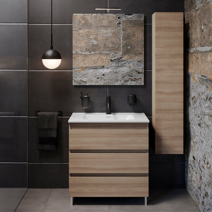 COSMIC BBEST Conjunto Mueble de Baño Completo 3 Cajones Color Nogal Natural