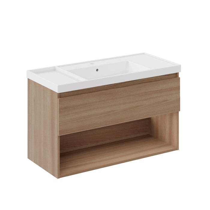COSMIC BBEST Bathroom Furniture with Teckstone Sink 1 Drawer and 1 Hole Natural Walnut Color