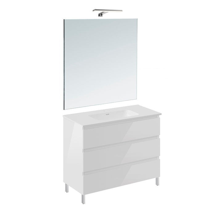 COSMIC BBEST Conjunto Mueble de Baño Completo 3 Cajones Color Blanco Brillo