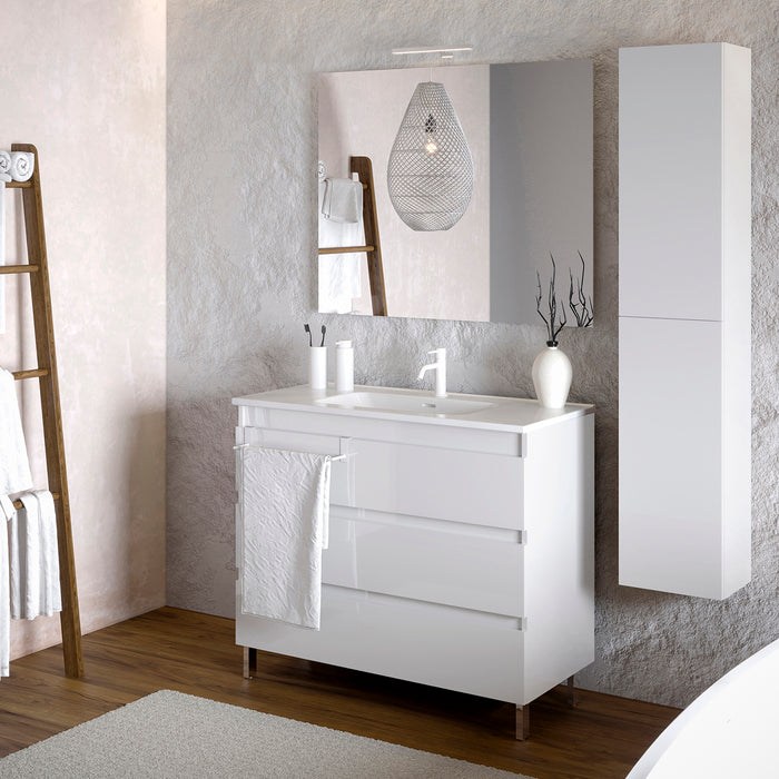 COSMIC BBEST Conjunto Mueble de Baño Completo 3 Cajones Color Blanco Brillo