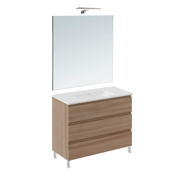 COSMIC BBEST Conjunto Mueble de Baño Completo 3 Cajones Color Nogal Natural